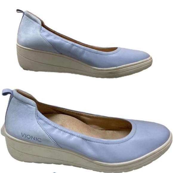 Vionic Jacey Orthaheel Navy Blue Gray Leather Wedge Slip On Shoe Size 11 - Picture 2 of 8